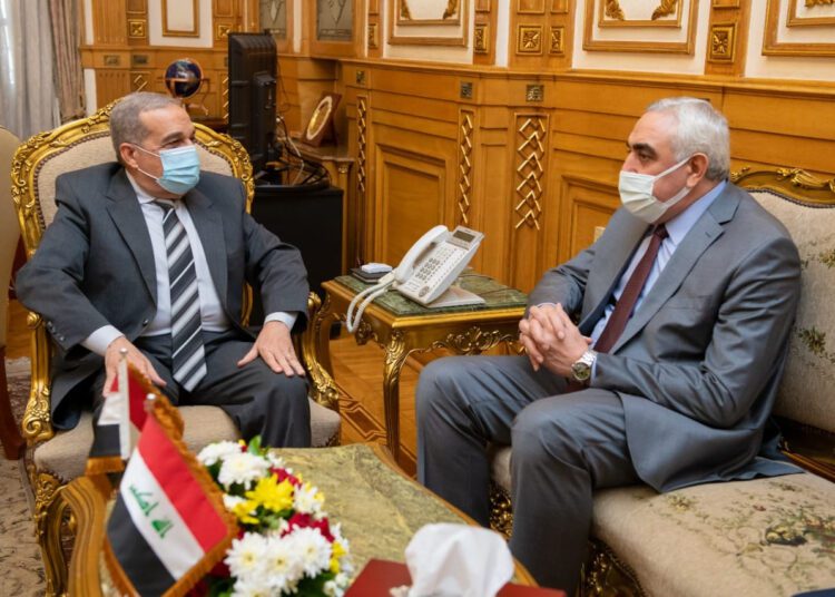Minister of State for Military Production Mohamed Ahmed Morsi during his meeting on Tuesday with Iraqi Ambassador in Cairo Ahmed Nayef Al-Dulaimi.