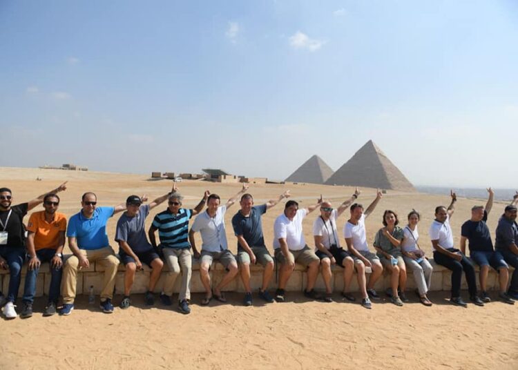 A delegation of referees and players from Greece, Lithuania, Belarus and Ukraine, participating in the 2021 UCI Junior Track Cycling World Championships, visited Giza Pyramids