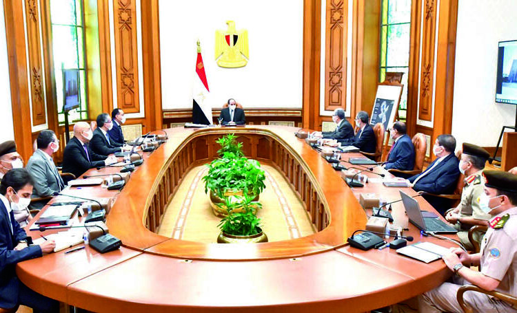 President Abdel Fattah El Sisi during his meeting on Sunday with Prime Minister Moustafa Madbouli and a group of Cabinet ministers and senior aids.