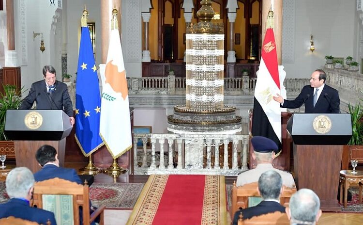 President Abdel Fattah El Sisi during a press conference with his Cypriot counterpart Nicos Anastasiades on Saturday.