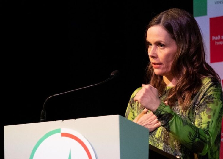 Women candidates win majority of seats in Icelandic election 1 - Egyptian Gazette Icelandic Prime Minister Katrin Jakobsdottir talks to supporters of her Left Green Movement at a party event in Reykjavik yesterday after the announcement of partial results in the country's general elections.