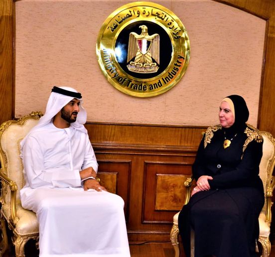 Egypt attaches great importance to boosting ties with UAE 1 - Egyptian Gazette Egyptian Trade and Industry Minister Nivine Gamea during her meeting with UAE Minister of Economy Abdulla bin Touq al Marri.