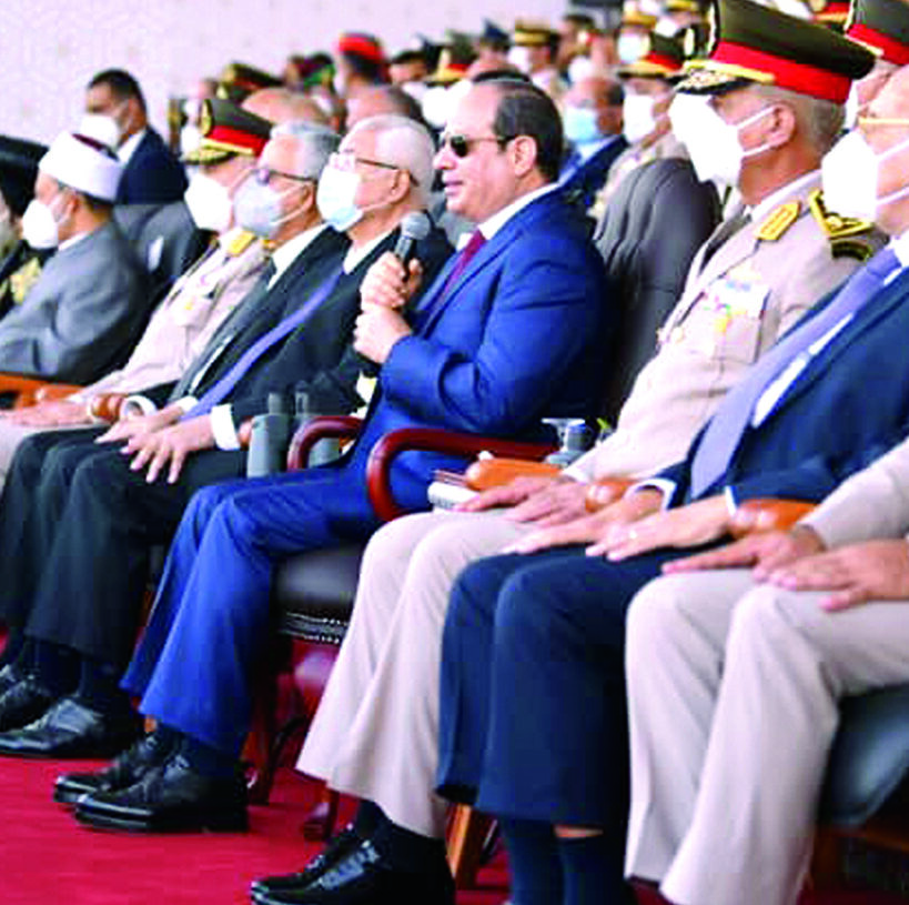 President Sisi attending a Military Academy ceremony marking the graduation of a new batch of officers on Monday.