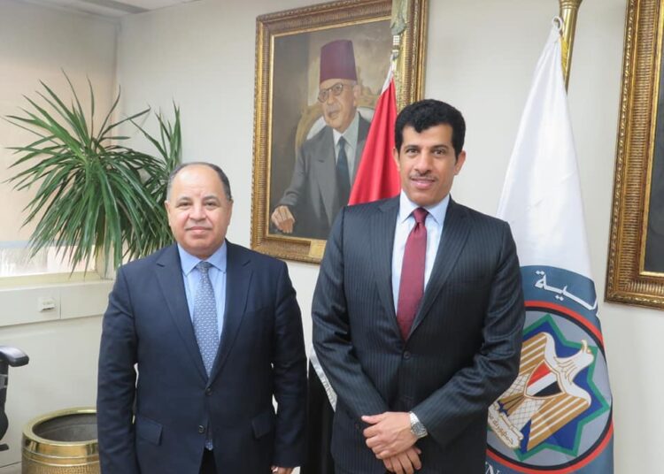 Minister of Finance Mohamed Maait during his meeting with Qatari Ambassador in Cairo Salem bin Mubarak bin Shafi Al Shafi on Saturday.