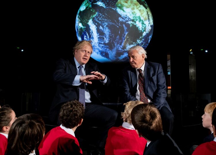 ‘Each day without climate action a day wasted' 1 - Egyptian Gazette A file photo of British Prime Minister Boris Johnson and David Attenborough speaking with school children during a conference about the COP26 UN Climate Summit, at the Science Museum in London.
