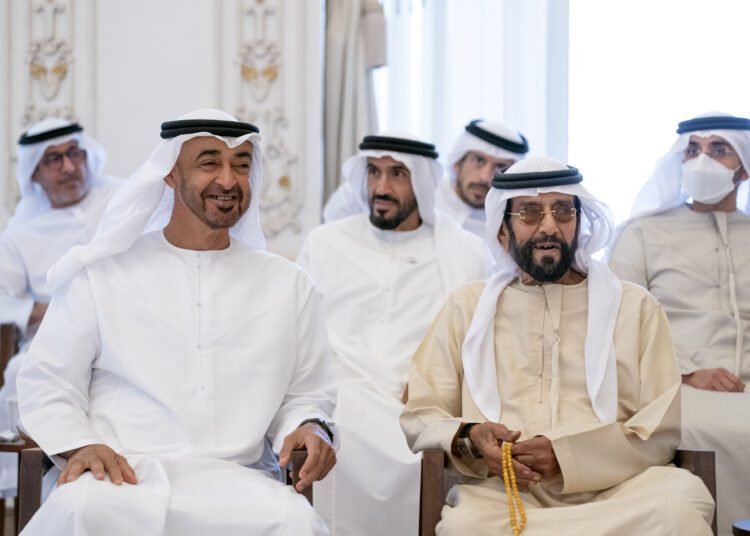 Thank God, UAE has overcome Covid-19 crisis, Mohamed bin Zayed says 1 - Egyptian Gazette ABU DHABI, UNITED ARAB EMIRATES - October 06, 2021: HH Sheikh Tahnoon bin Mohamed Al Nahyan, Ruler's Representative in Al Ain Region (R) and HH Sheikh Mohamed bin Zayed Al Nahyan, Crown Prince of Abu Dhabi and Deputy Supreme Commander of the UAE Armed Forces (L), attend a Sea Palace barza.( Ryan Carter for the Ministry of Presidential Affairs ) ---