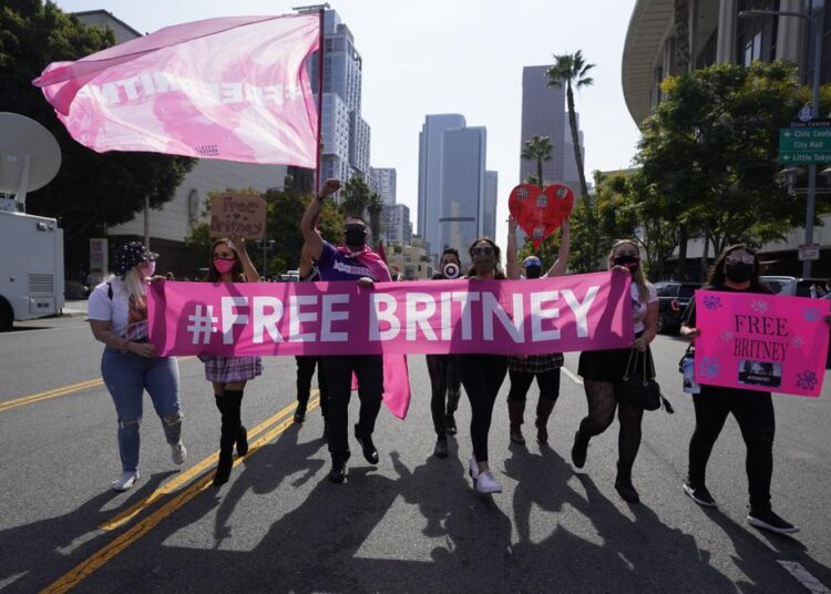 Britney Spears supporters demonstrate outside the Stanley Mosk Courthouse,on September 29, 2021, in Los Angeles.