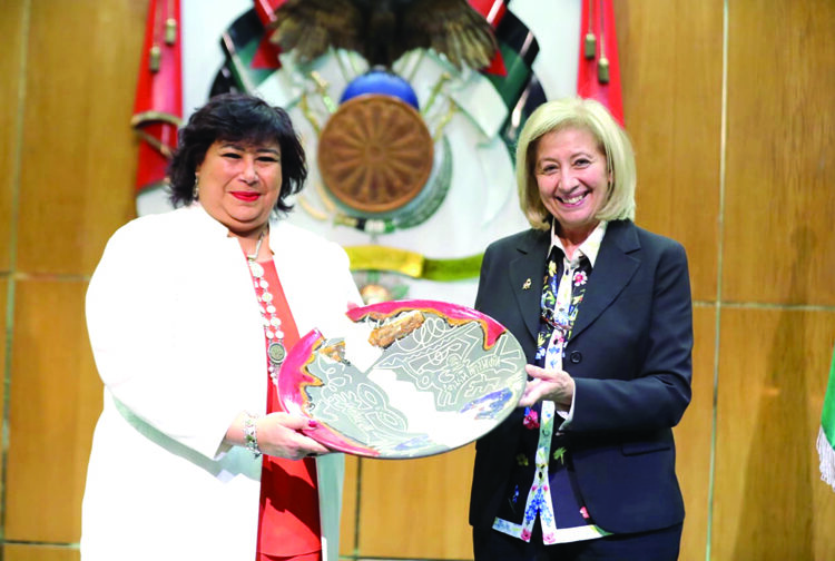 Cairo, Amman to strengthen cultural, artistic ties 1 - Egyptian Gazette Minister of Culture Enas Abdel-Dayem and Jordanian counterpart Haifa Najjar during the signing ceremony on Tuesday.