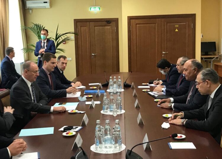 Foreign Minister Sameh Shoukri during his meeting on Tuesday with Secretary of the Russian Security Council Nikolai Patrushev.
