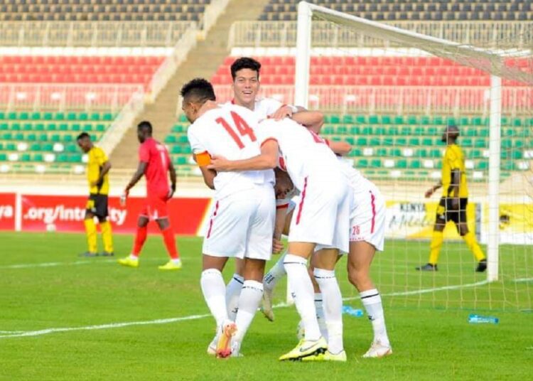 Zamalek’s player celebrating after scoring against Kenya's Tusker FC during their match in the CAF Champions League second preliminary round first-leg.