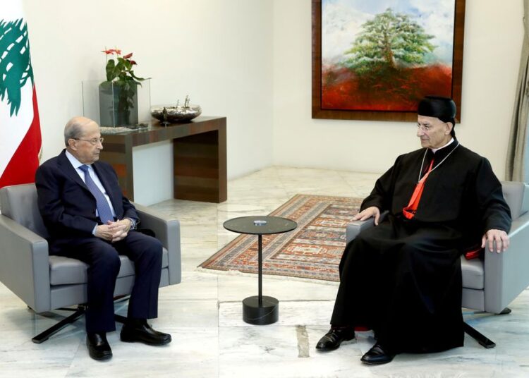Lebanon's President Michel Aoun meets with Maronite Patriarch Bechara Boutros Al-Rai at the presidential palace in Baabda, Lebanon October 26, 2021.