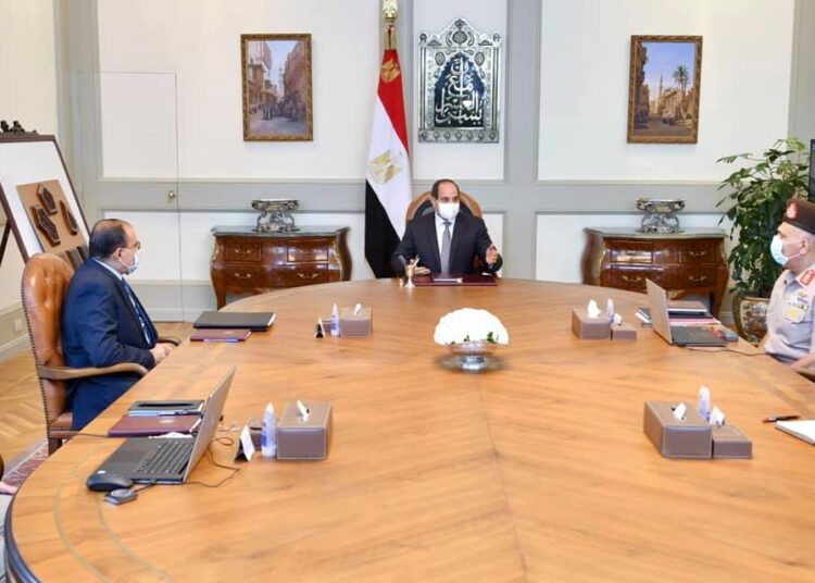 President Sisi during his meeting on Monday with senior officials.