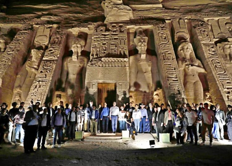 Sun perpendicularity on King Ramses II statue genuine opportunity to promote for tourism 1 - Egyptian Gazette ourism Minister Khaled Anani said that the unique phenomenon of the fall of sun rays on King Ramses II Statue in Abu Simbel Temple in Aswan, celebrated Friday, is seen as a genuine opportunity to promote for tourism in Egypt.