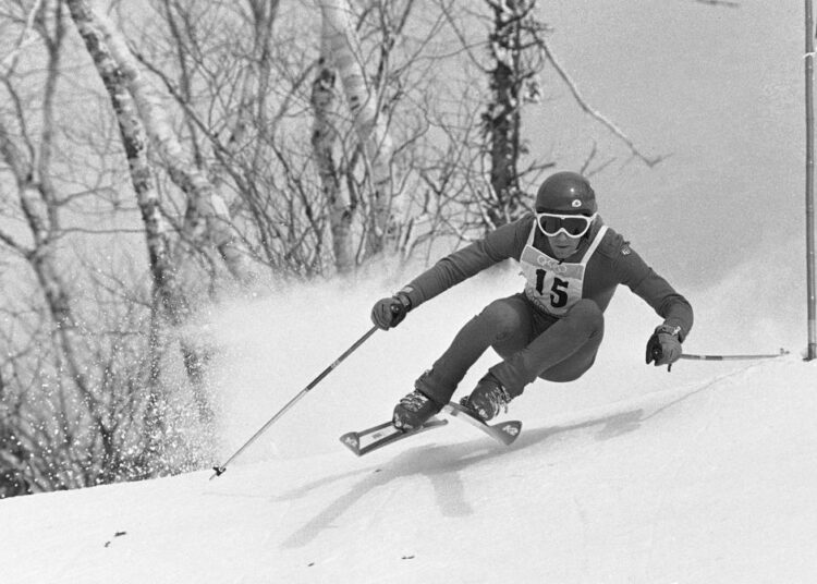 File photo showing Mike Lafferty, Eugene, Ore. in Sapporo non-stop training run of Olympic men's downhill on Mt. Eniwa track in which he finished fifth, February 6, 1972.