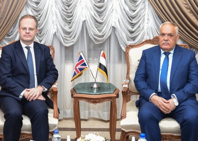 AOI chief meets European diplomats 1 - Egyptian Gazette Chairman of AOI Abdel Moneim el-Terras during his meeting with British Ambassador to Egypt Gareth Bayley.