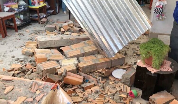 Damages are seen after an earthquake in Moyobamba, Peru, November 28, 2021 .