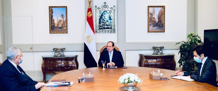 President Abdel Fattah El Sisi during his meeting on Tuesday with Presidential Advisor for Health and Prevention Affairs Mohamed Awad Tag el-Din.