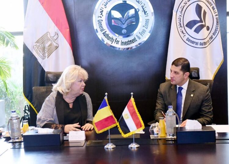 General Authority for Investment and Free Zones (GAFI) chairman Mohamed Abdel Wahab and Daniela Nicolescu, Romania's Deputy Minister of Economy, Entrepreneurship and Tourism, during their meeting on Sunday.