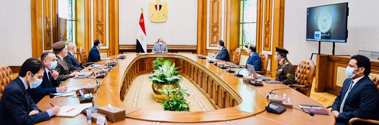 ‏President Abdel Fattah El Sisi during his meeting on Sunday with a host of government and executive officials to follow up on the executive position of works to construct the Grand Egyptian Museum (GEM).