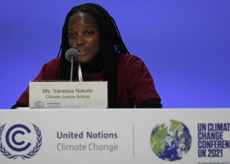 Climate march keeps up pressure on leaders at UN summit 1 - Egyptian Gazette Climate activist Vanessa Nakate speaks at a meeting at the COP26 UN Climate Summit in Glasgow, Scotland, Saturday, Nov. 6, 2021.