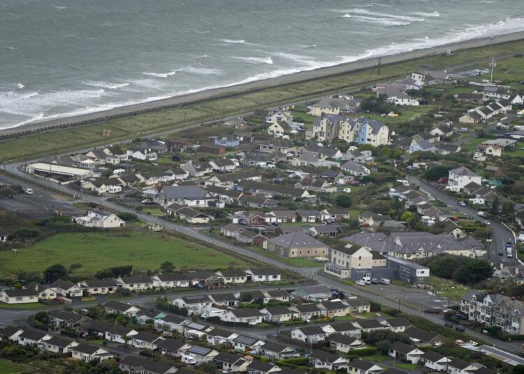 An aerial view of Fairbourne village in Gwynedd in Wales, October 2021.