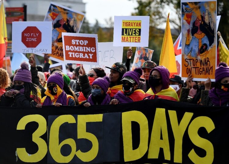 Protests in Washington against 'genocide' in Ethiopia's Tigray 1 - Egyptian Gazette Hundreds of protesters, drawn from the Ethiopian Diaspora in the United States, marched in Washington, DC, on November 4, 2021, denouncing '365 days of genocide in Tigray'.