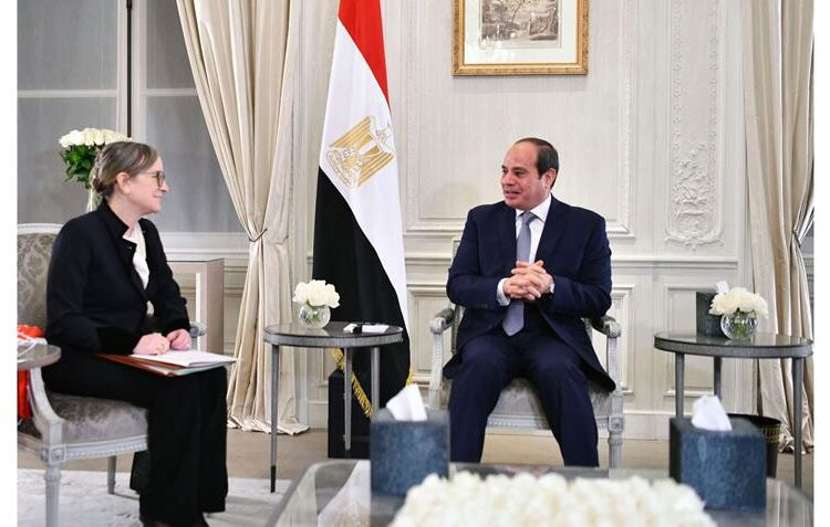 Egyptian President Abdel Fattah EL Sisi during his meeting on Friday with Tunisian Prime Minister Najla Bouden. (Photo courtesy of the Egyptian presidency official website)