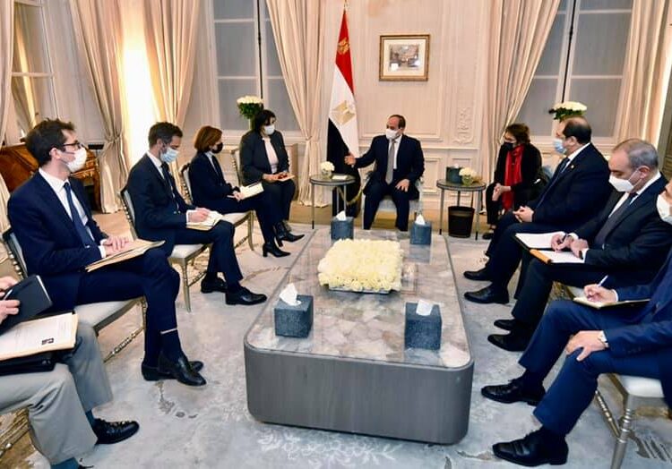 President Abdel Fattah El Sisi during a meeting with French Minister of the Armed Forces Florence Parly in Paris. (Photo courtesy of the Egyptian presidency spokesman official Facebook page)