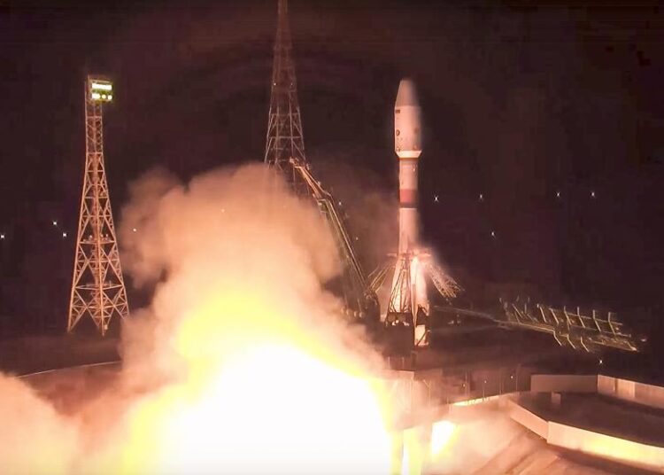 In this photo taken from video provided by Roscosmos Space Agency Press Service, The Soyuz rocket blasts off from the launch pad at Russia's space facility in Baikonur, Kazakhstan, Wednesday, Nov. 24, 2021. A Russian rocket blasted off successfully on Wednesday to deliver a new docking module to the International Space Station. The Soyuz rocket lifted off as scheduled at 6:06 p.m. (1306 GMT) from the Russian launch facility in Baikonur, Kazakhstan, carrying the Progress cargo ship with the Prichal (Pier) docking module attached to it.