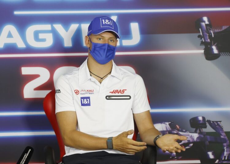 Haas' Mick Schumacher during a press conference ahead of the Hungarian Grand Prix in Budapest.
