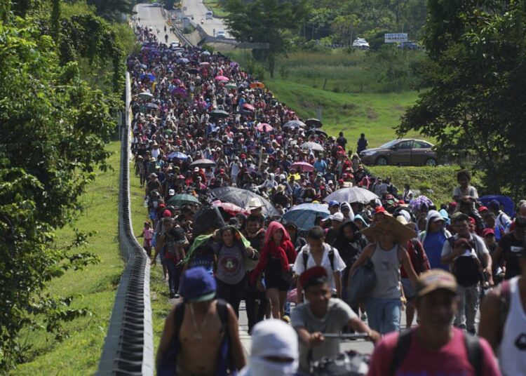 A file photo of migrants arriving in Villa Comaltitlan, Chiapas state, Mexico, as they continue their journey through Mexico to the US border.