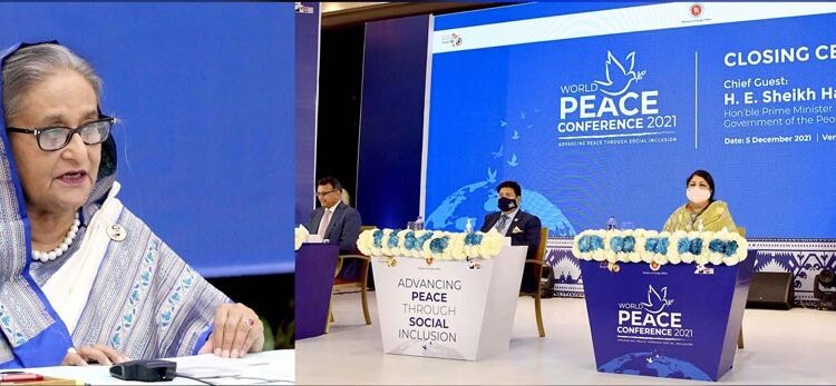 Prime Minister of Bangladesh Sheikha Hasina during the concluding session of The World Peace Conference 2021: Advancing Peace through Social Inclusion.