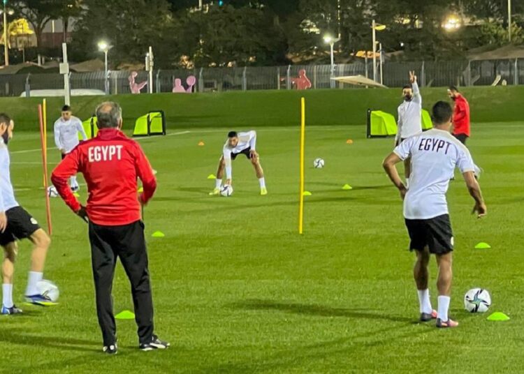 Egypt faces Tunisia in FIFA Arab Cup semi-finals Wednesday 1 - Egyptian Gazette Egypt’s national team players during a training session in readiness for their clash against Tunisia in FIFA Arab Cup semi-finals.