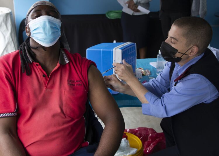 A man gets vaccinated against Covid-19 at a site near Johannesburg.