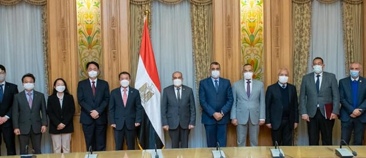 Minister of State for Military Production Mohamed Ahmed Morsi attending the signing of a memo of understanding between the National Authority for Military Production and the South Korean environment and technology institute (KEITI).