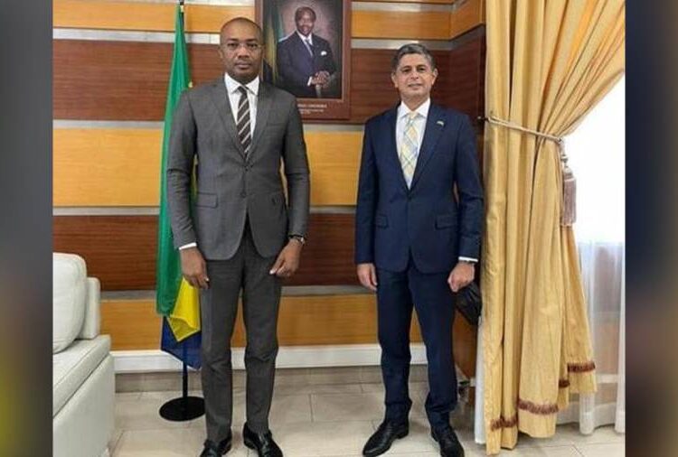 Egyptian Ambassador in Libreville Seif Qandil and Gabonese Health Minister Guy Patrick Obiang