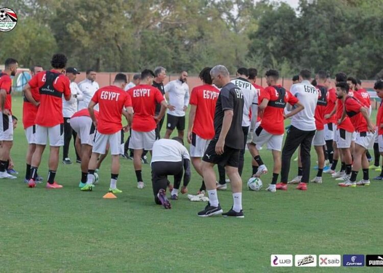 Egypt's national team players during a training session in readiness for their Group D match against Nigeria on Tuesday.
