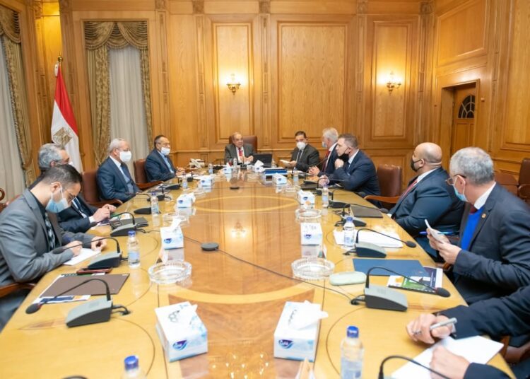 Military production minister, Renergy Group Partners discuss co-operation in solid waste management 1 - Egyptian Gazette Egyptian State Military Production Minister Mohamed Ahmed Morsi during a meeting with Chairman of the Board of Directors Green Tech Egypt Robert Falk, OAK Group Holdings Chief Executive Gareth Brown along with a delegation from Renergy Group Partners the establishment of a station to convert waste into electrical energy in Abu Rawash area in Giza governorate.