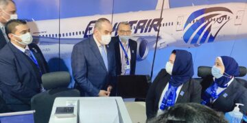 Civil aviation minister inspects EgyptAir pavilion at WYF