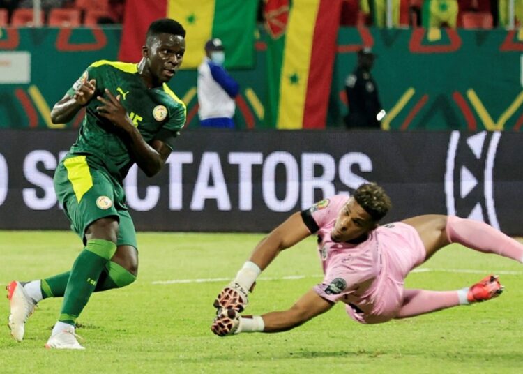 Senegal Ahmadou Bamba Dieng scoring his first AFCON goal for Senegal against Cape Verde in the Round of 16 on January 25, 2022.