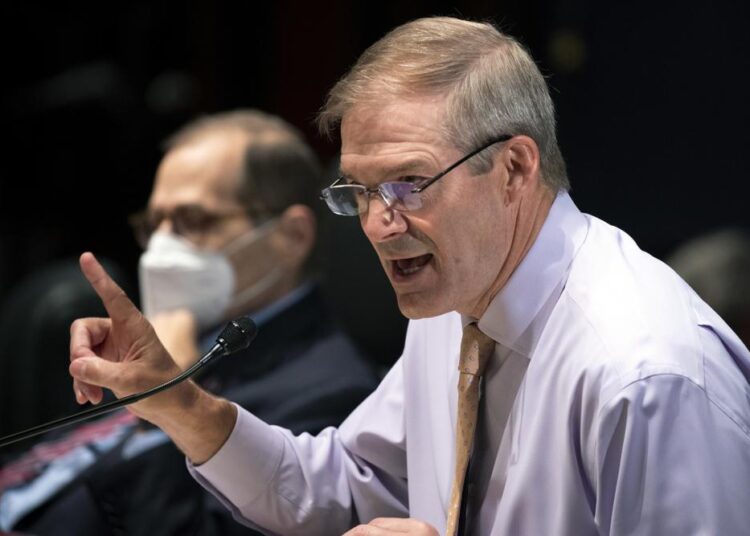 Ohio Rep. Jordan rejects Jan. 6 panel request for interview 1 - Egyptian Gazette File photo showing US Rep. Jim Jordan, R-Ohio, speaks as Attorney General Merrick Garland appears before the House Judiciary Committee oversight hearing of the United States Department of Justice, on October 21, 2021 on Capitol Hill in Washington.