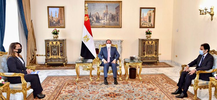 President Abdel Fattah El Sisi during his meeting on Sunday with Dr Ghada Wali, Under-Secretary-General of the United Nations and Executive Director-General of the UNODC.