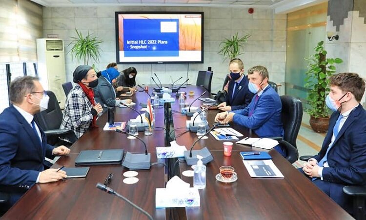 Fouad, UK climate action champion probe joint mechanisms 11 - Egyptian Gazette Egypt’s Environment Minister Yasmine Fouad during her meeting with UN High Level Climate Action Champion Nigel Topping on Saturday.