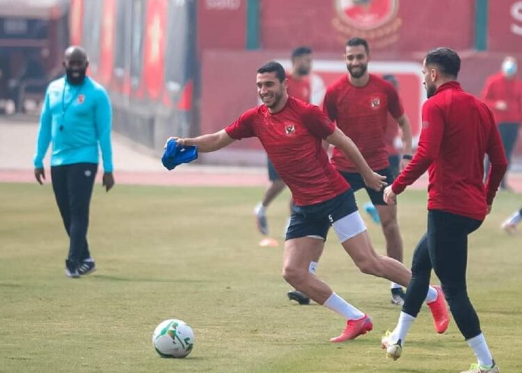 Al-Ahly’s players during a training session ahead of their CAF Champions League group stage match against Mamelodi Sundowns of South Africa.