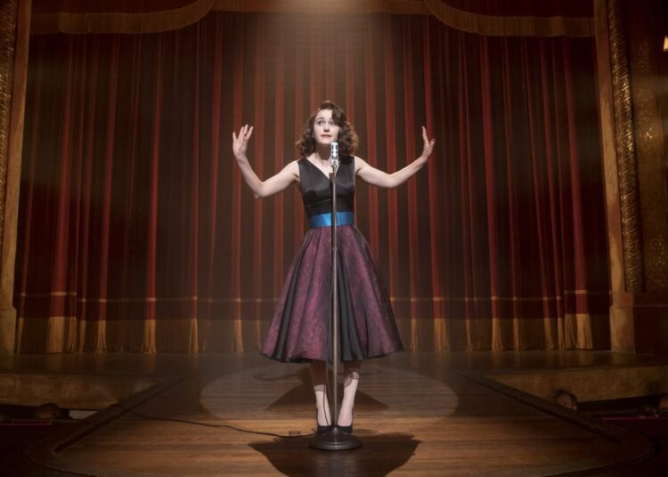 This image released by Amazon Studios shows Rachel Brosnahan in a scene from "The Marvelous Mrs. Maisel."