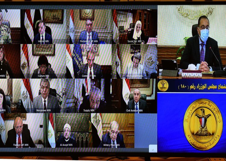 Egyptian Prime Minister Moustafa Madbouli during his meeting at the Cabinet.