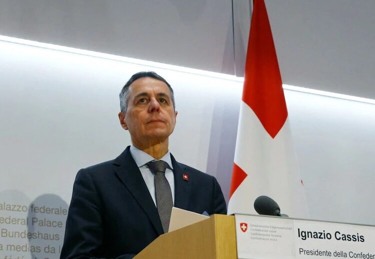 Swiss President Ignazio Cassis addresses a news conference after a meeting of the Swiss government Bundesrat in Bern, Switzerland on February 24, 2022.