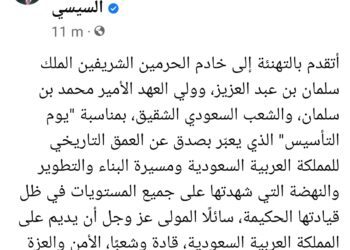 Sisi greets Saudi king, crown prince, people on kingdom’s Founding Day