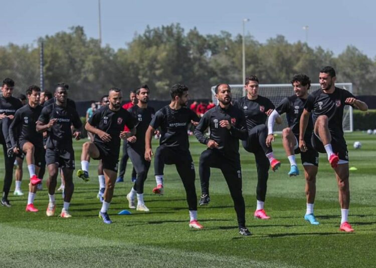 Al-Ahly players during a training session in readiness for their match against Palmeiras of Brazil on Tuesday in the FIFA Club World Cup semi-final in Abu Dhabi.
