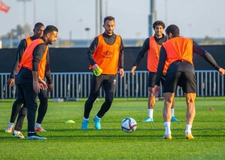 Al-Ahly players during a training session ahead of their clash against Al-Hilal of Saudi Arabia.